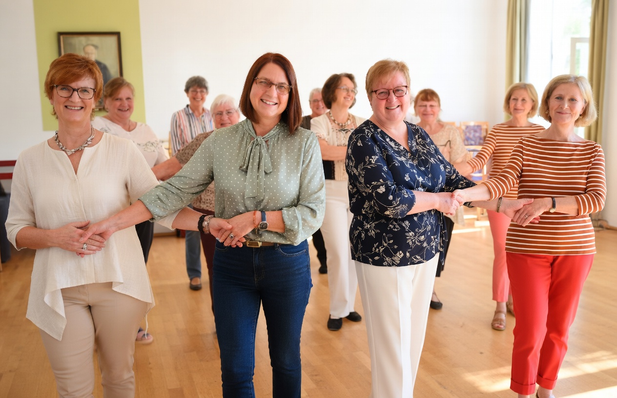 Tanzende Frauen, die sich an den Händen halten
